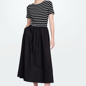 GAP Black/White Stripe Modern Cotton-Modal Ribbed Midi Dress with Pockets